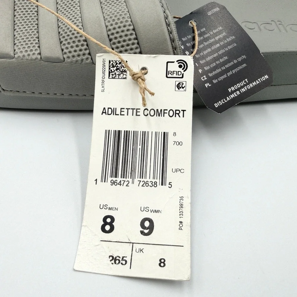 adidas Adilette Comfort Slides Men 8 Women 9 Grey ID3404 3-Stripe Sandals *NEW*
